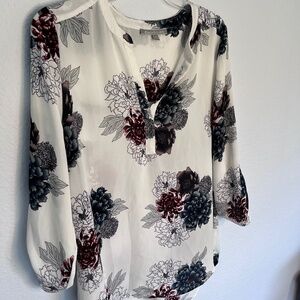 Large Floral Split Neck Blouse